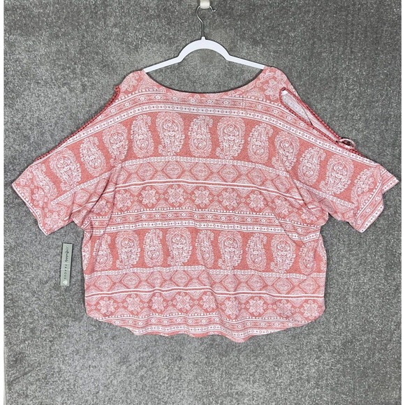 Absolutely Famous Dolman Cutout Sleeve Paisley V-Neck Top Women Size 3X Stretch - Picture 2 of 15